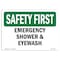 Signmission OSHA SAFETY FIRST, 5" Height, Decal, 7" x 5", Landscape, Emergency Shower And Eyewash OS-SF-D-57-L-10585 - alternate 1